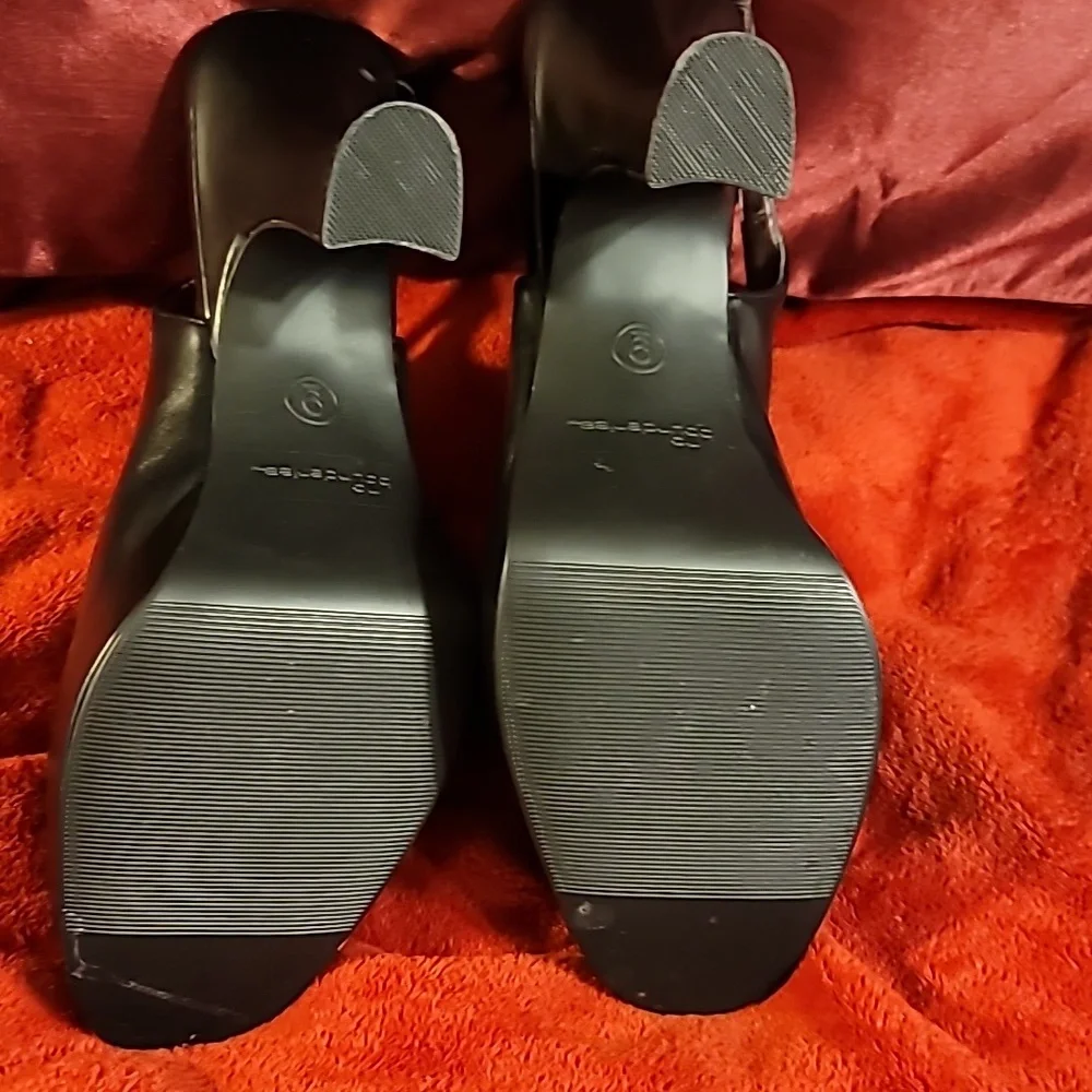 PLATFORM SLING BACK SANDAL OPEN TOE PUMP BLACK SIZE 9